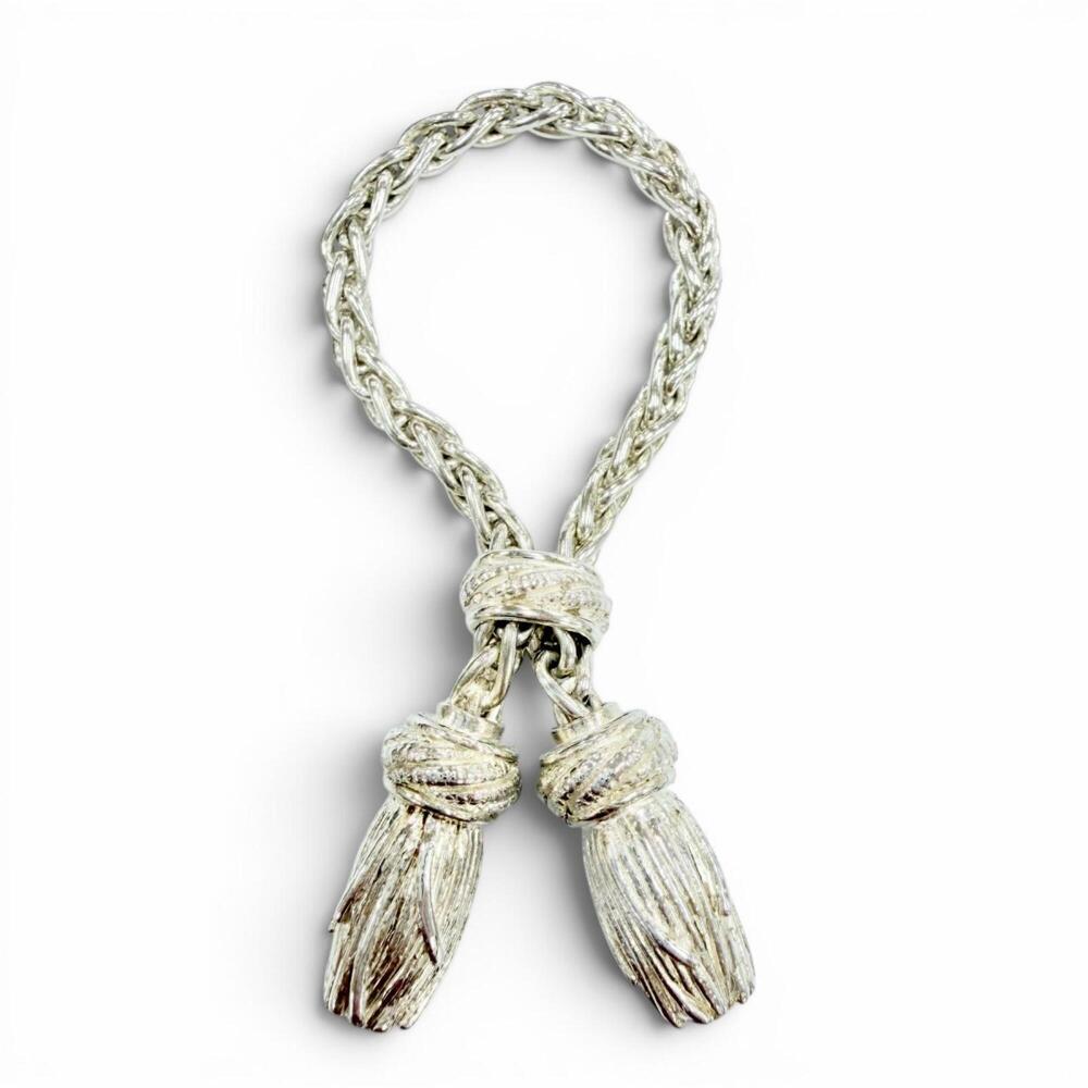 HERMES Vintage SV800 Crab Holmark 70s Tassel Scarf Ring Accessory Silver Weig...